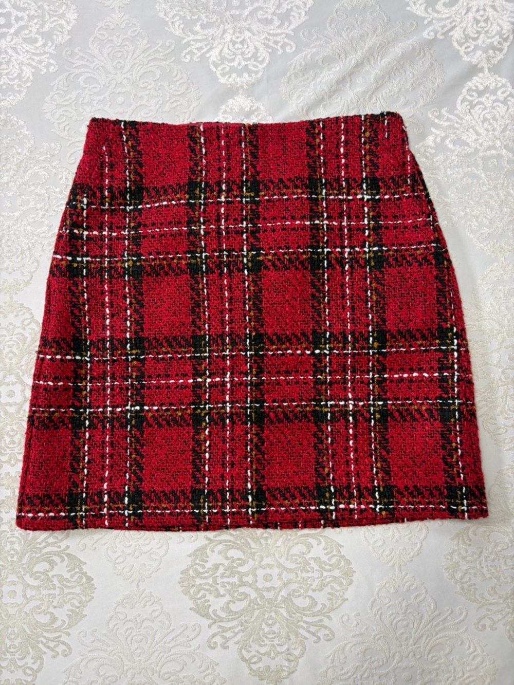 Loft Red Plaid Tweed Classic Mini Skirt New With Tags Size 2